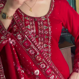 red colour heavy handwork kurta set with dupatta