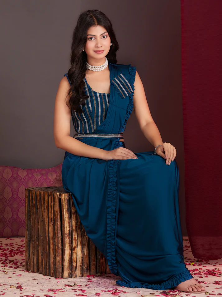 Ready-to-Wear Saree with Embroidered Sequence Designer Blouse - Image 3