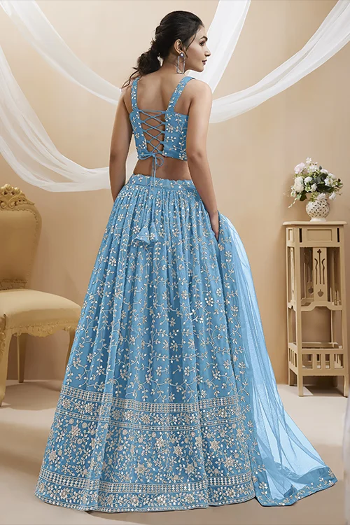 Sky Blue Sequins Georgette Wedding Wear Lehenga Choli – Radiant Elegance for Your Special Day - Image 2