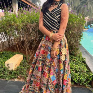 Heavy Embroidered Lehenga with Gota Lace Crop Top and Dupatta – Exquisite Traditional Elegance