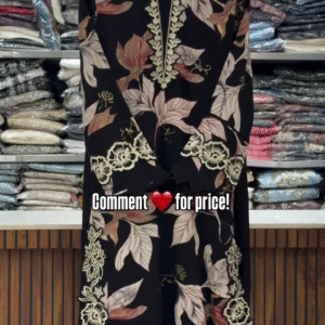 Elegant Black Floral Printed Embroidered Kurti – Festive & Party Wear for Women